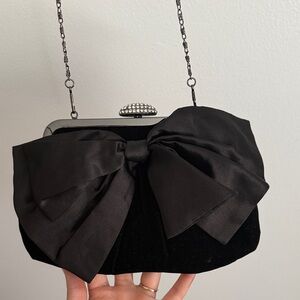 Neiman Marcus Elegant Black Clutch with Bow Accent